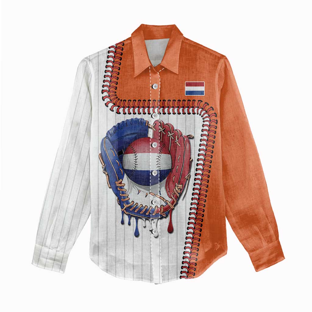 Custom Dripping Baseball Netherlands Women Casual Shirt