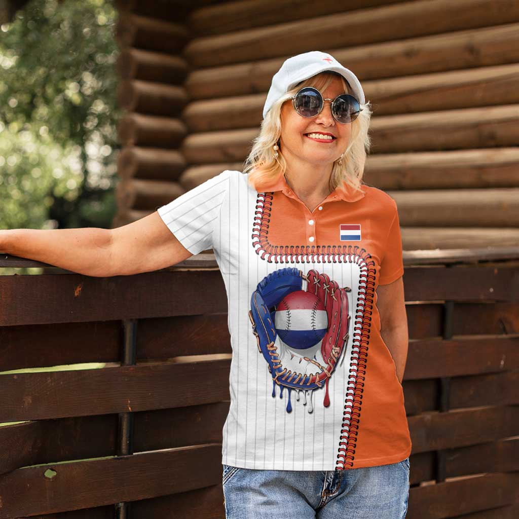 Custom Dripping Baseball Netherlands Women Polo Shirt