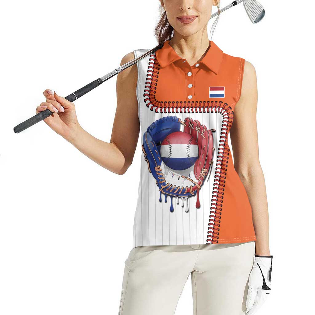 Custom Dripping Baseball Netherlands Women Sleeveless Polo Shirt