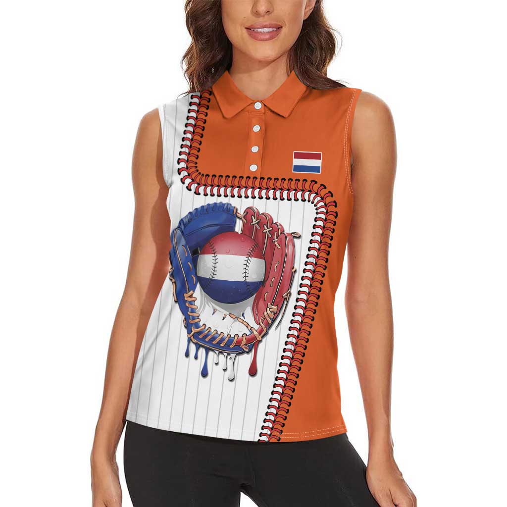 Custom Dripping Baseball Netherlands Women Sleeveless Polo Shirt