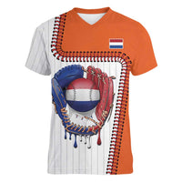 Custom Dripping Baseball Netherlands Women V-Neck T-Shirt