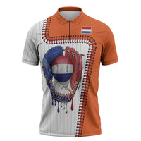Custom Dripping Baseball Netherlands Zipper Polo Shirt