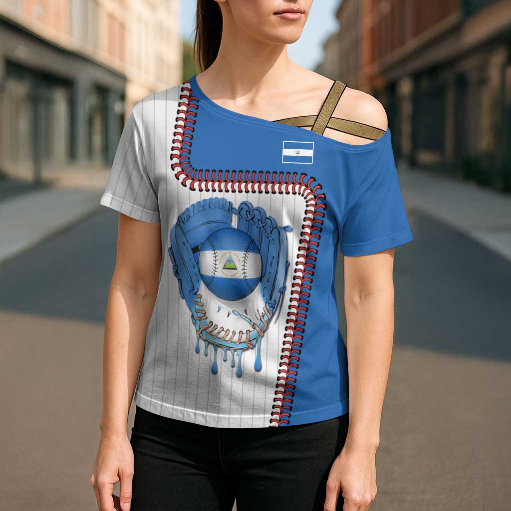 Custom Dripping Baseball Nicaragua Cross Shoulder Shirt