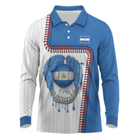 Custom Dripping Baseball Nicaragua Long Sleeve Polo Shirt