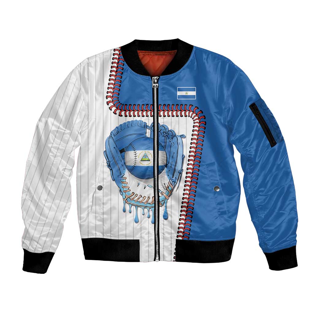 Custom Dripping Baseball Nicaragua Sleeve Zip Bomber Jacket
