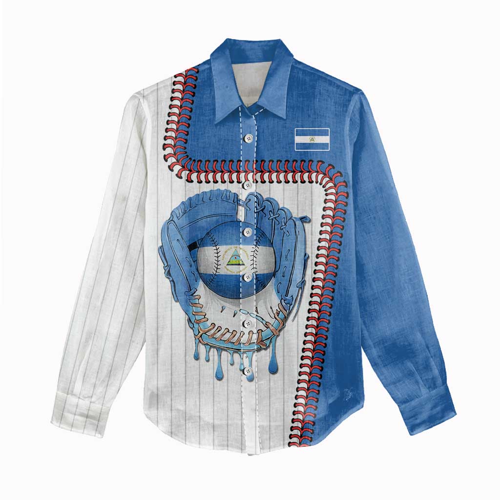 Custom Dripping Baseball Nicaragua Women Casual Shirt