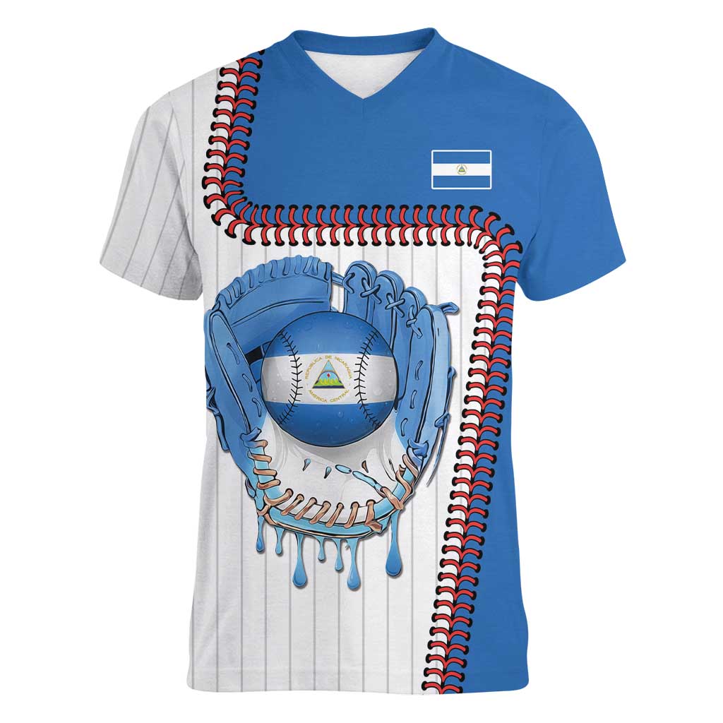 Custom Dripping Baseball Nicaragua Women V-Neck T-Shirt
