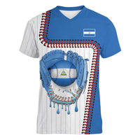 Custom Dripping Baseball Nicaragua Women V-Neck T-Shirt
