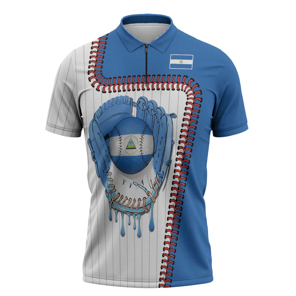 Custom Dripping Baseball Nicaragua Zipper Polo Shirt
