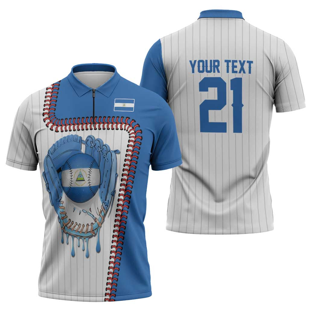 Custom Dripping Baseball Nicaragua Zipper Polo Shirt