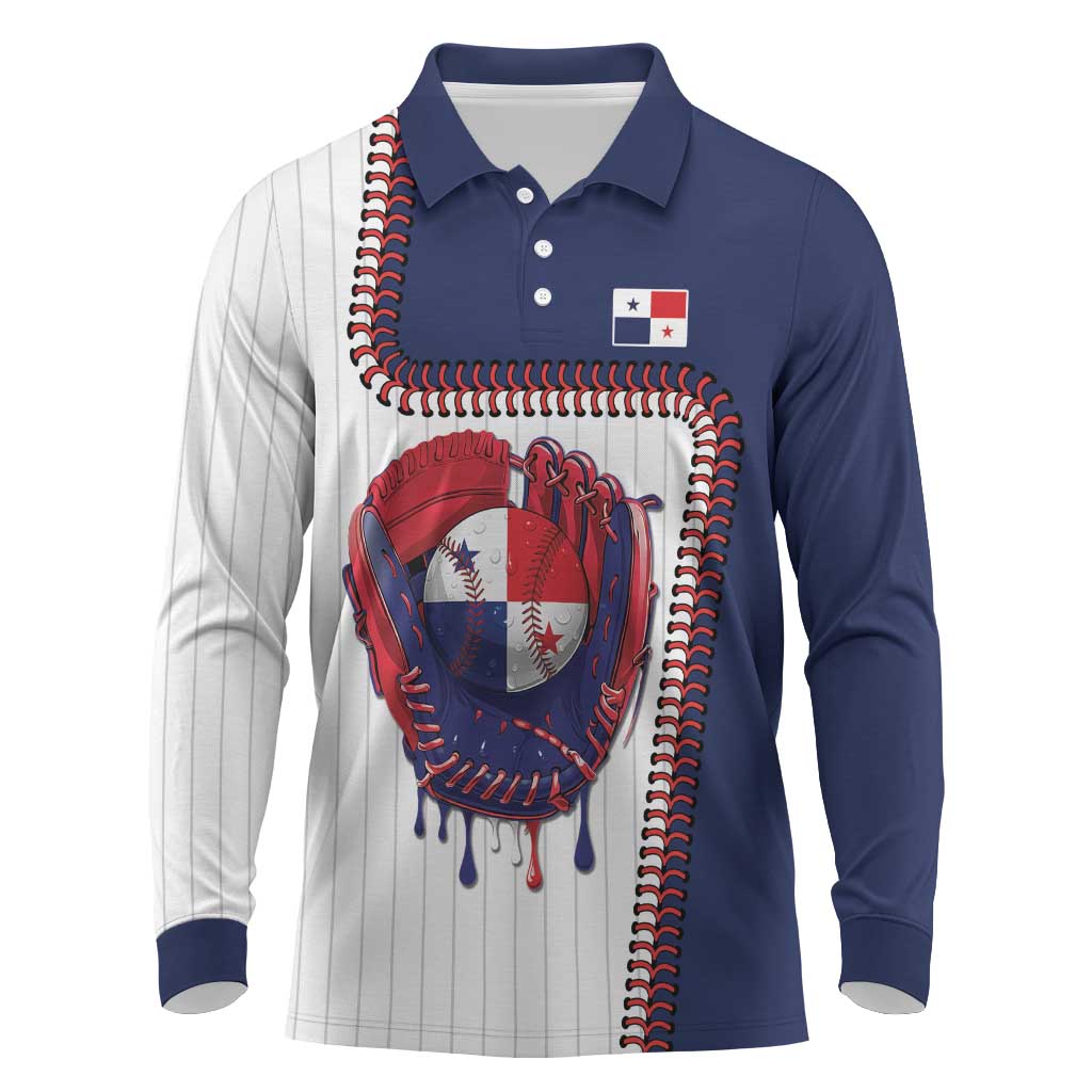 Custom Dripping Baseball Panama Long Sleeve Polo Shirt