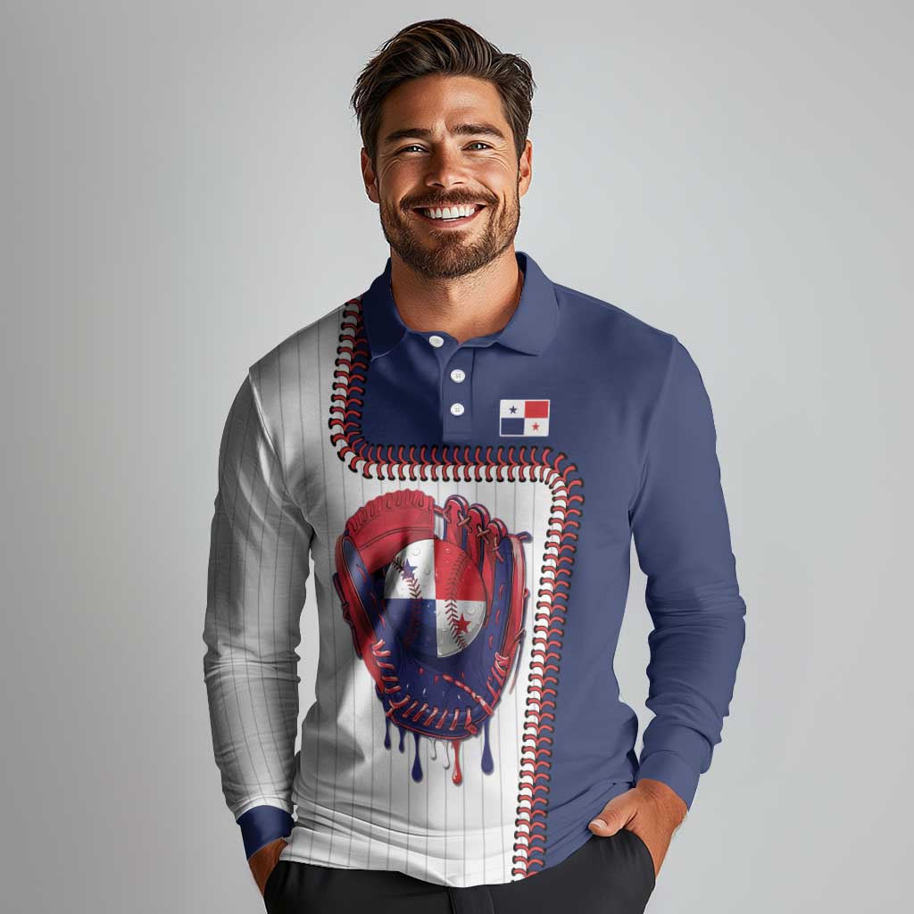 Custom Dripping Baseball Panama Long Sleeve Polo Shirt