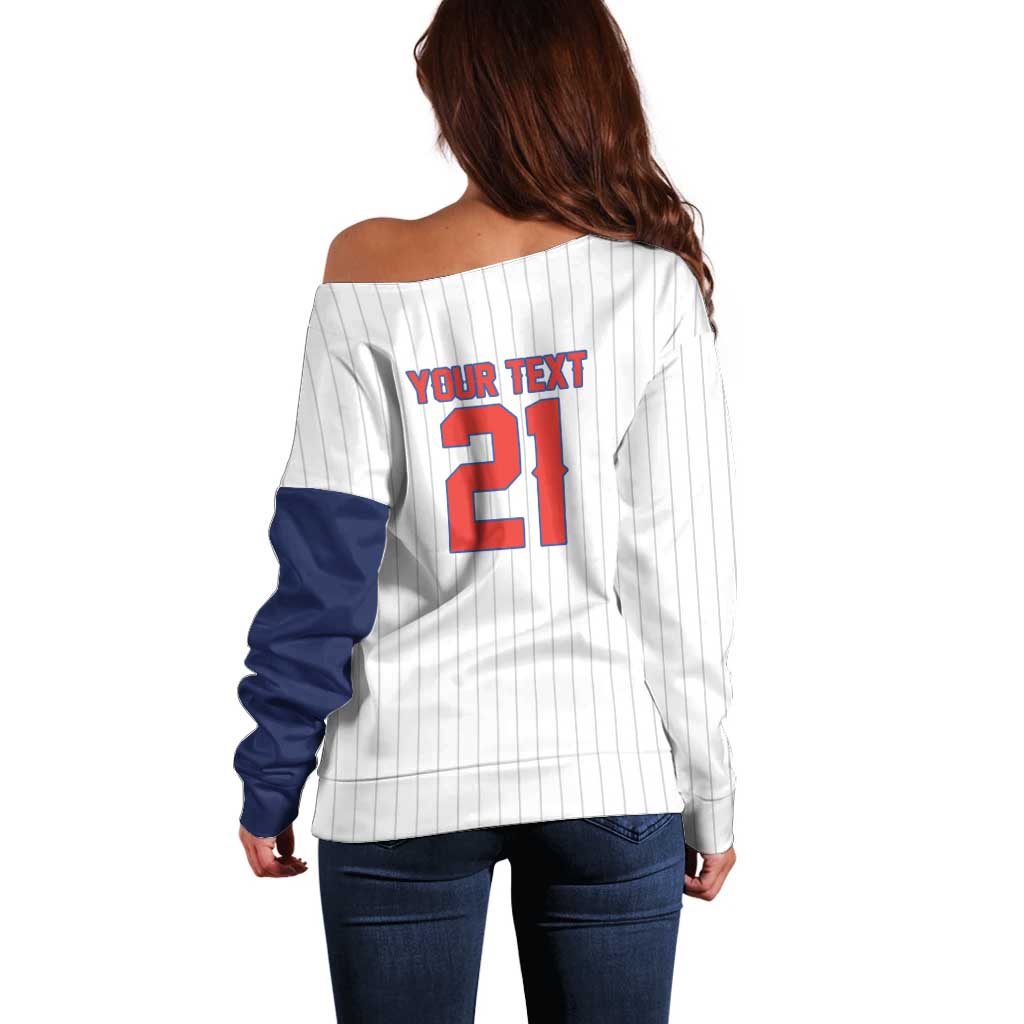 Custom Dripping Baseball Panama Off Shoulder Sweater