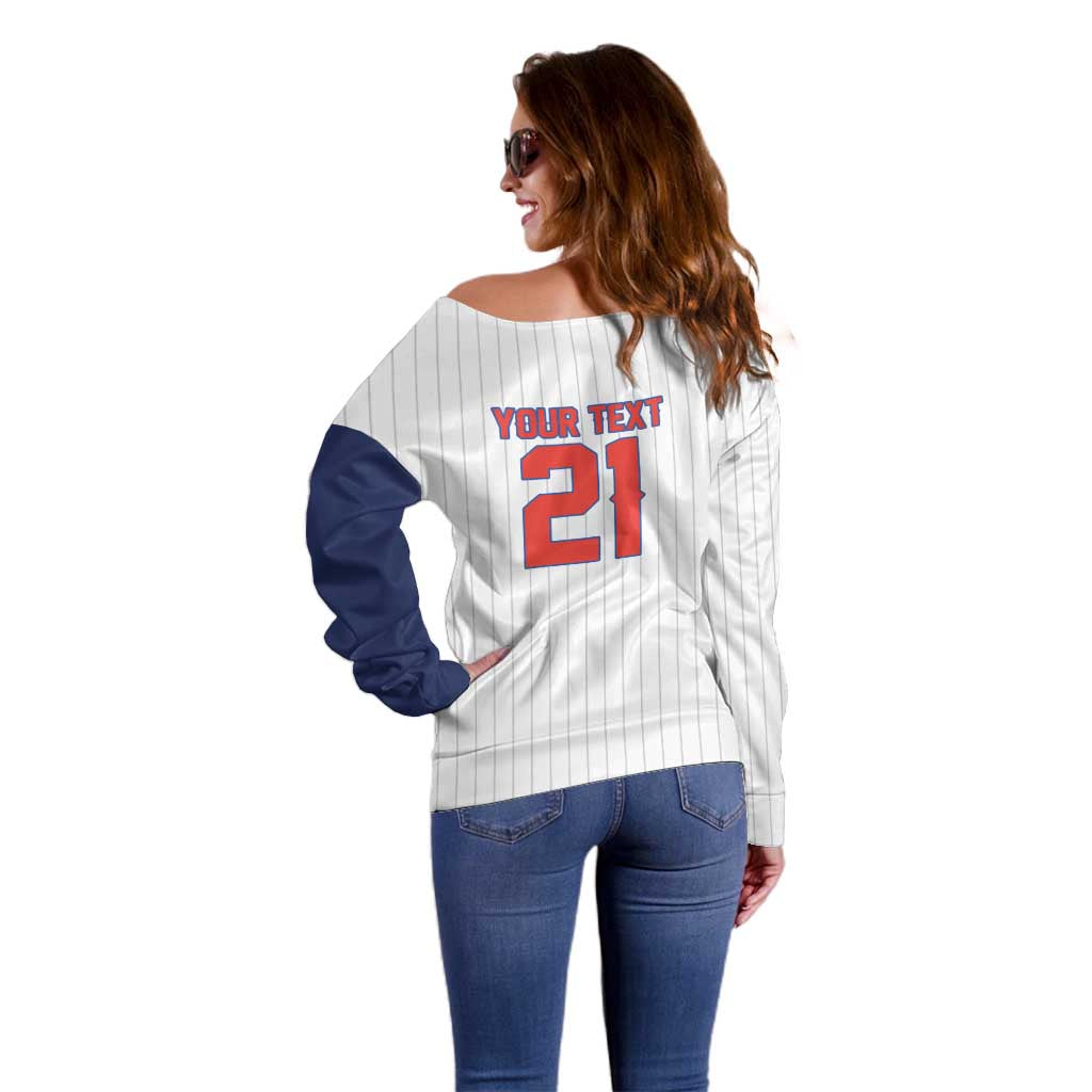 Custom Dripping Baseball Panama Off Shoulder Sweater