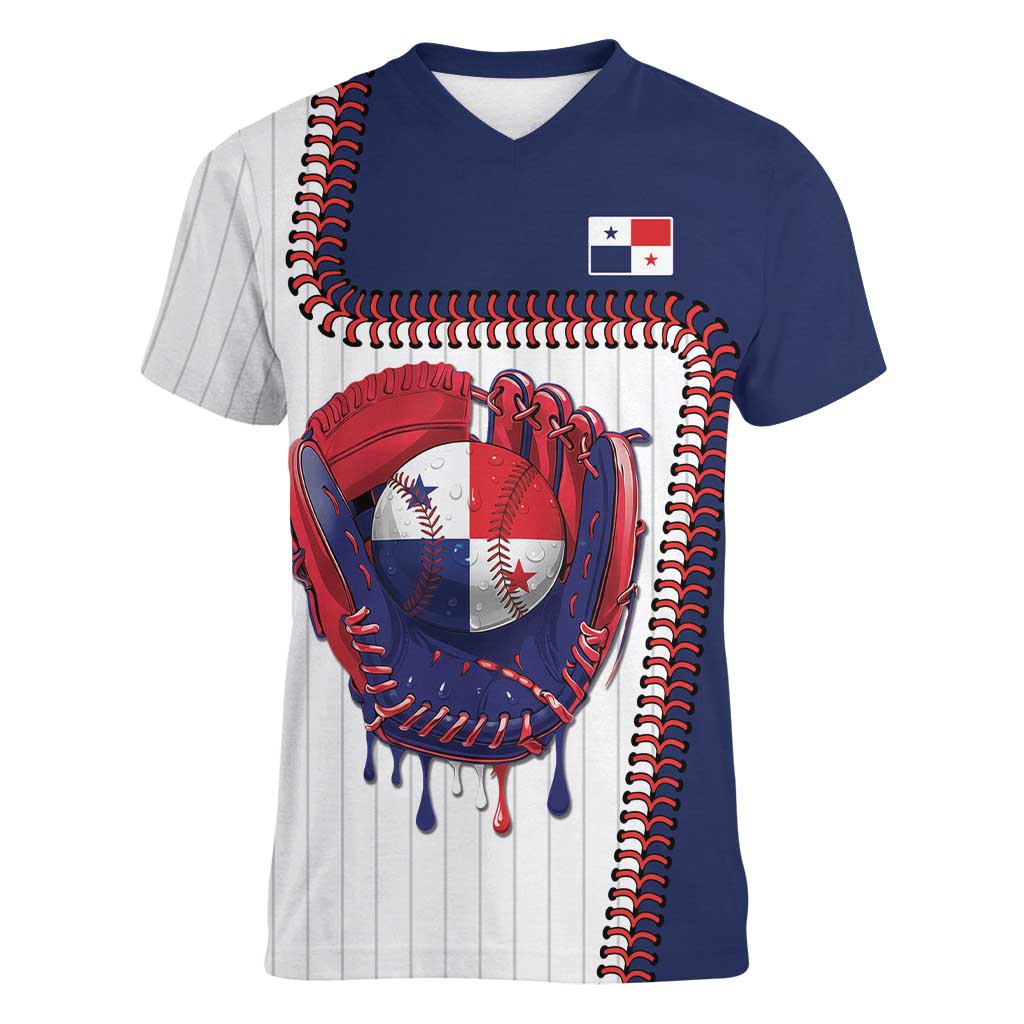 Custom Dripping Baseball Panama Women V-Neck T-Shirt