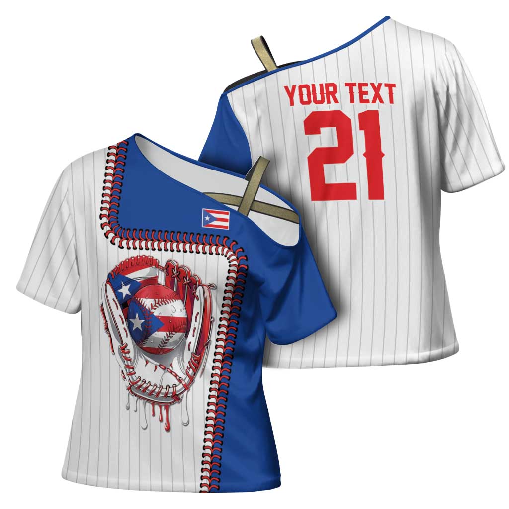Custom Dripping Baseball Puerto Rico Cross Shoulder Shirt
