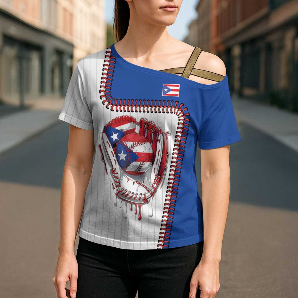 Custom Dripping Baseball Puerto Rico Cross Shoulder Shirt