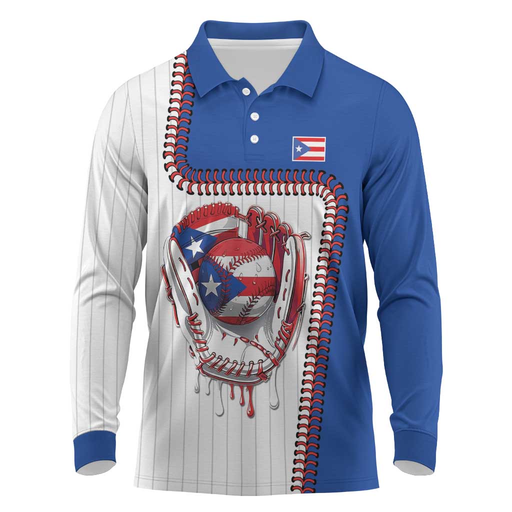 Custom Dripping Baseball Puerto Rico Long Sleeve Polo Shirt