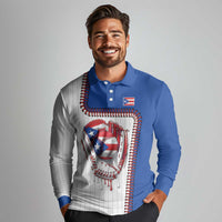 Custom Dripping Baseball Puerto Rico Long Sleeve Polo Shirt