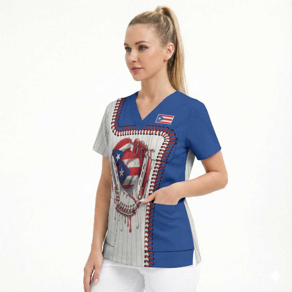 Custom Dripping Baseball Puerto Rico Scrub Top