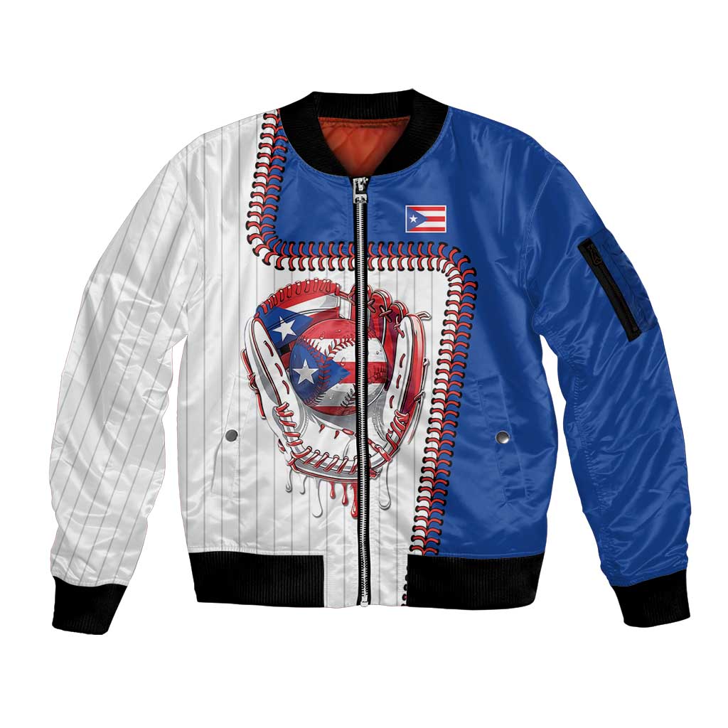 Custom Dripping Baseball Puerto Rico Sleeve Zip Bomber Jacket