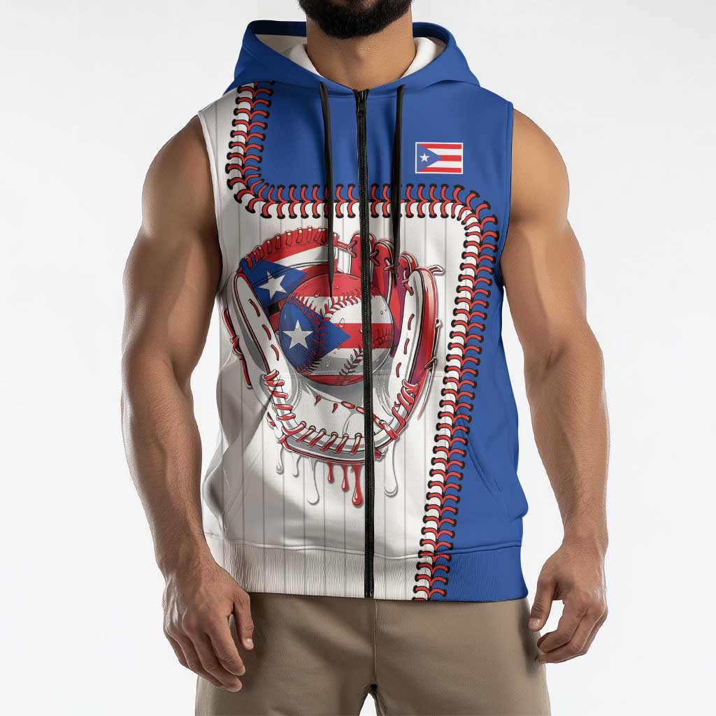 Custom Dripping Baseball Puerto Rico Sleeveless Zip Hoodie