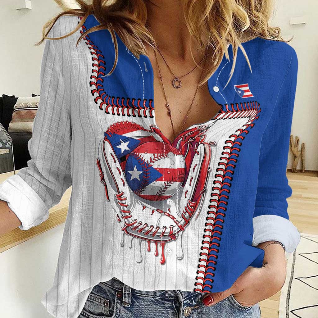 Custom Dripping Baseball Puerto Rico Women Casual Shirt