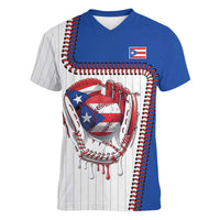 Custom Dripping Baseball Puerto Rico Women V-Neck T-Shirt