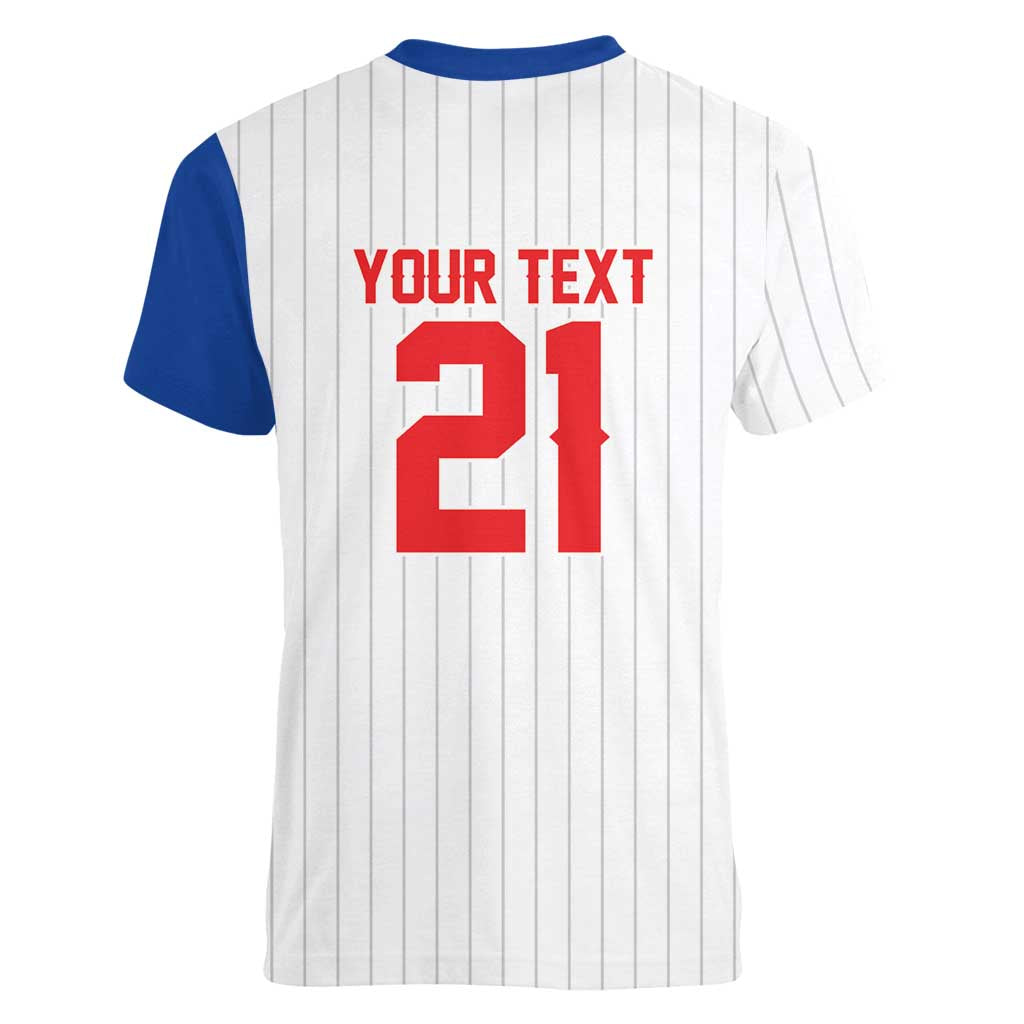 Custom Dripping Baseball Puerto Rico Women V-Neck T-Shirt