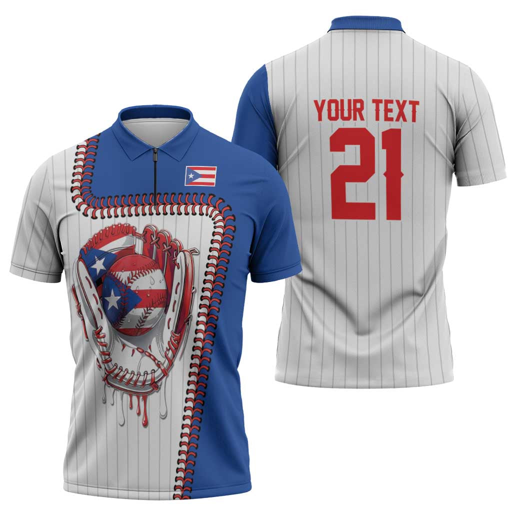 Custom Dripping Baseball Puerto Rico Zipper Polo Shirt