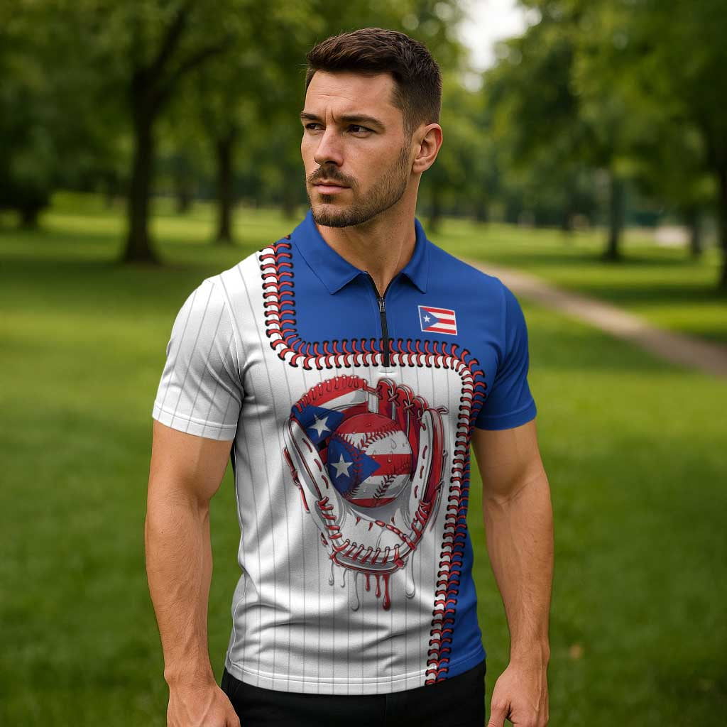 Custom Dripping Baseball Puerto Rico Zipper Polo Shirt