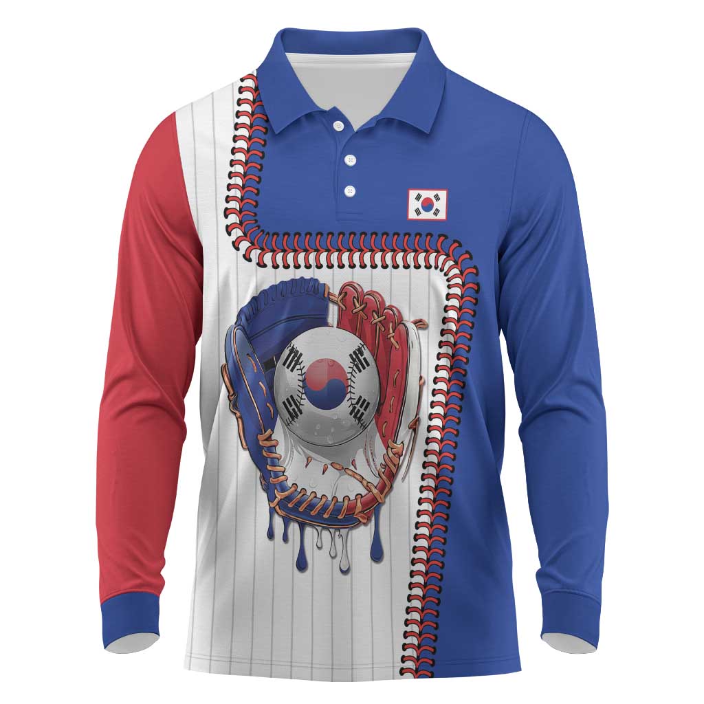 Custom Dripping Baseball South Korea Long Sleeve Polo Shirt