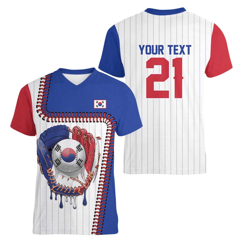 Custom Dripping Baseball South Korea Women V-Neck T-Shirt