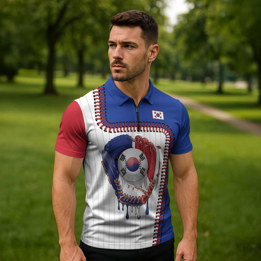 Custom Dripping Baseball South Korea Zipper Polo Shirt