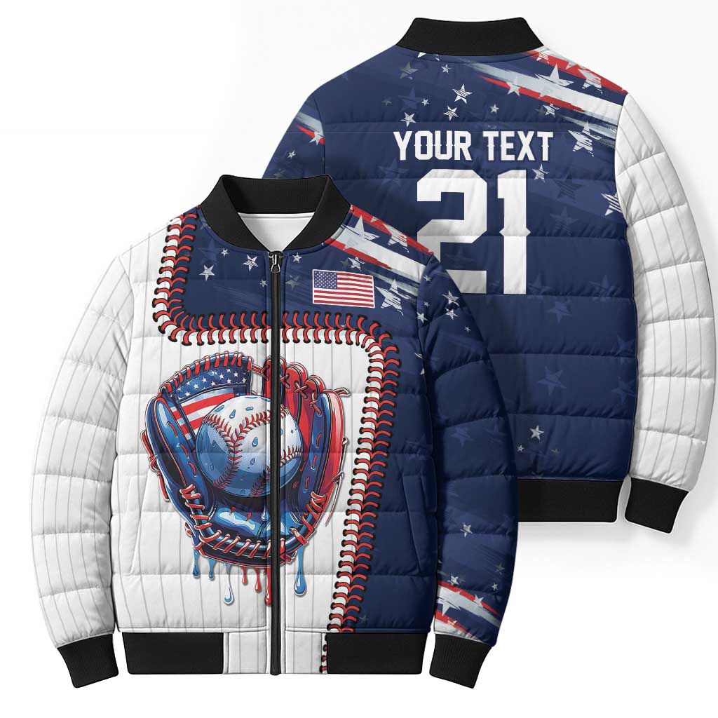 Custom Dripping Baseball United States Bomber Puffer Jacket