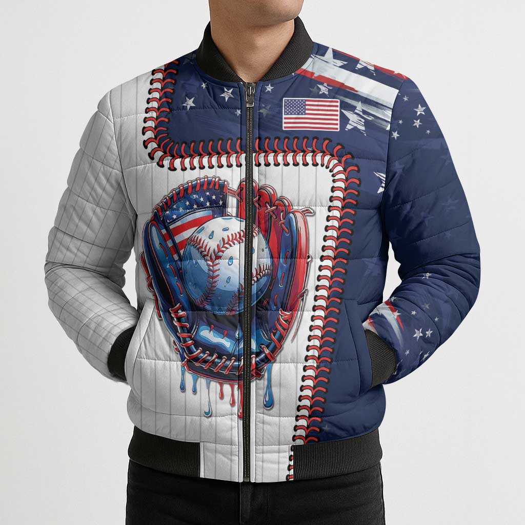 Custom Dripping Baseball United States Bomber Puffer Jacket