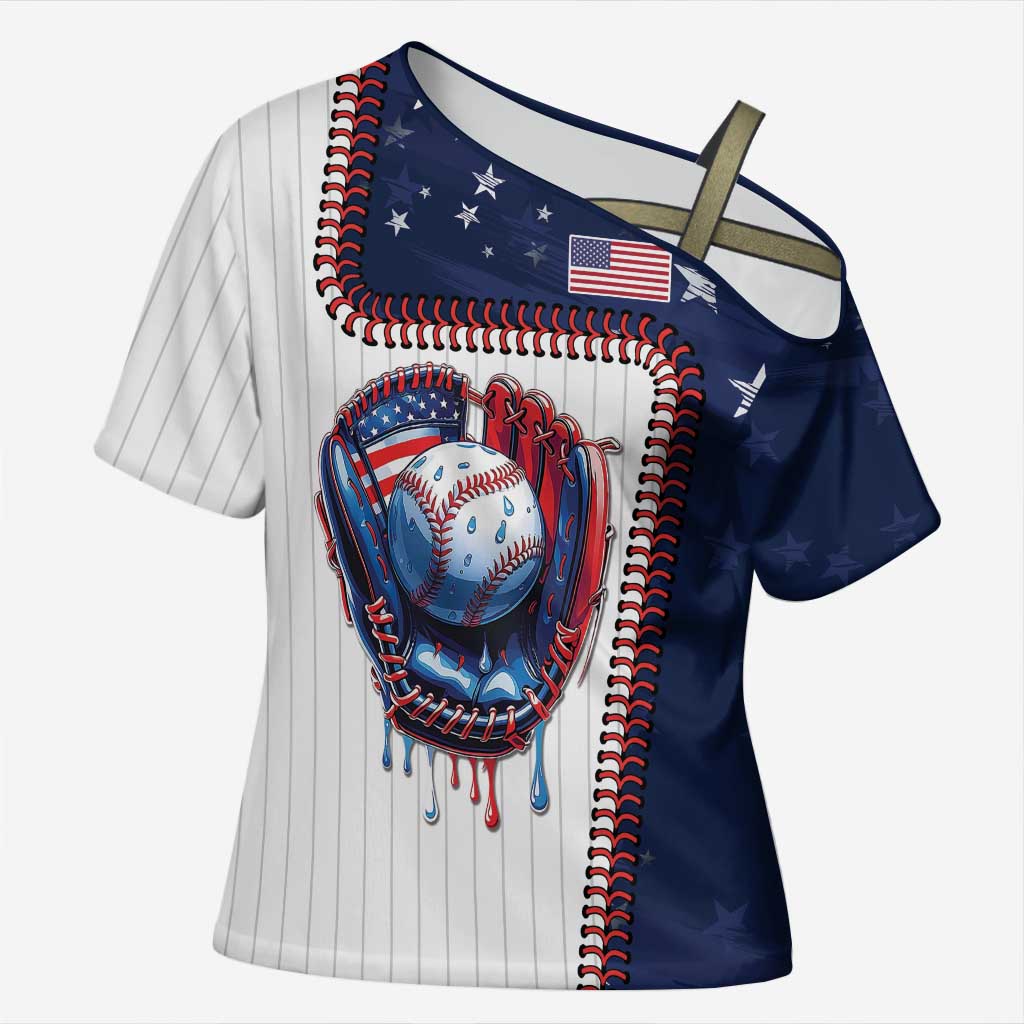 Custom Dripping Baseball United States Cross Shoulder Shirt