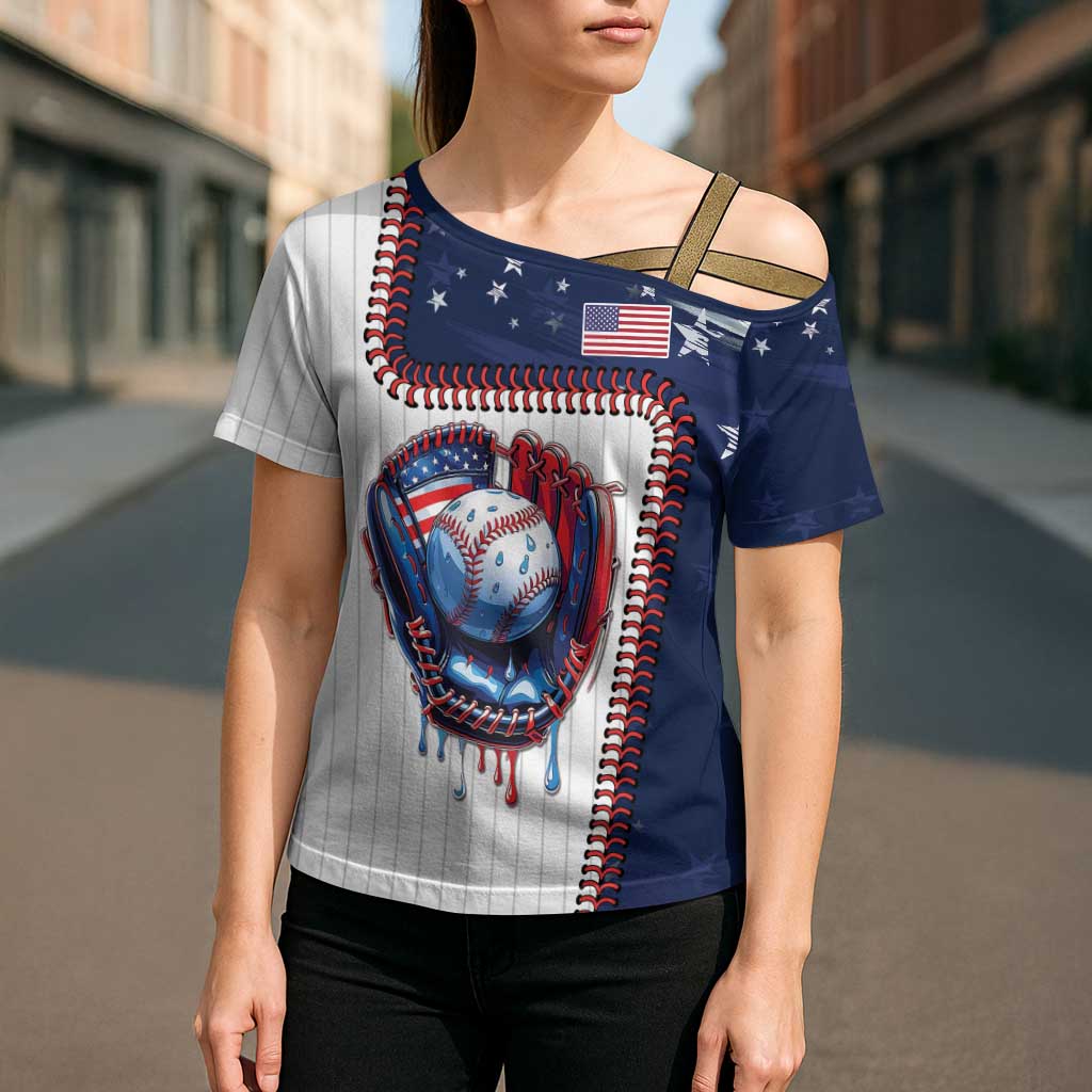 Custom Dripping Baseball United States Cross Shoulder Shirt