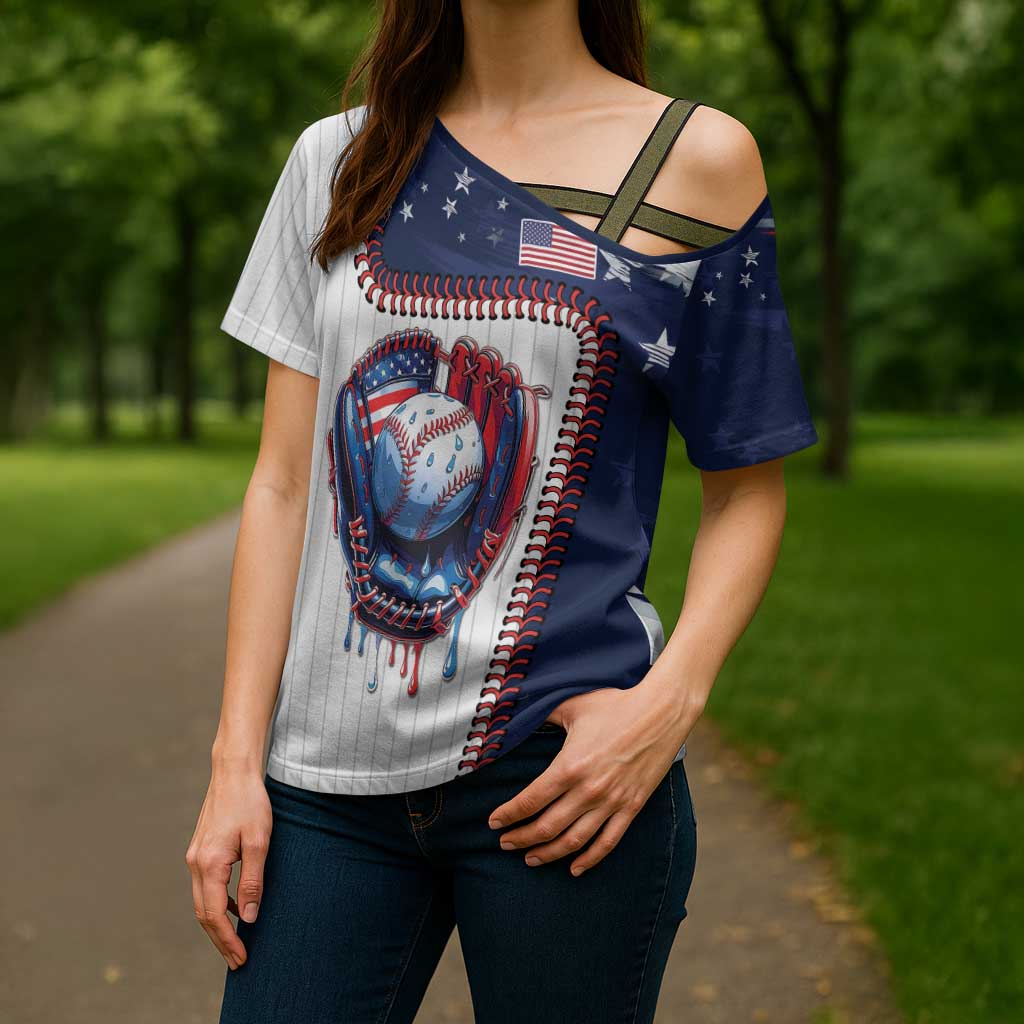 Custom Dripping Baseball United States Cross Shoulder Shirt