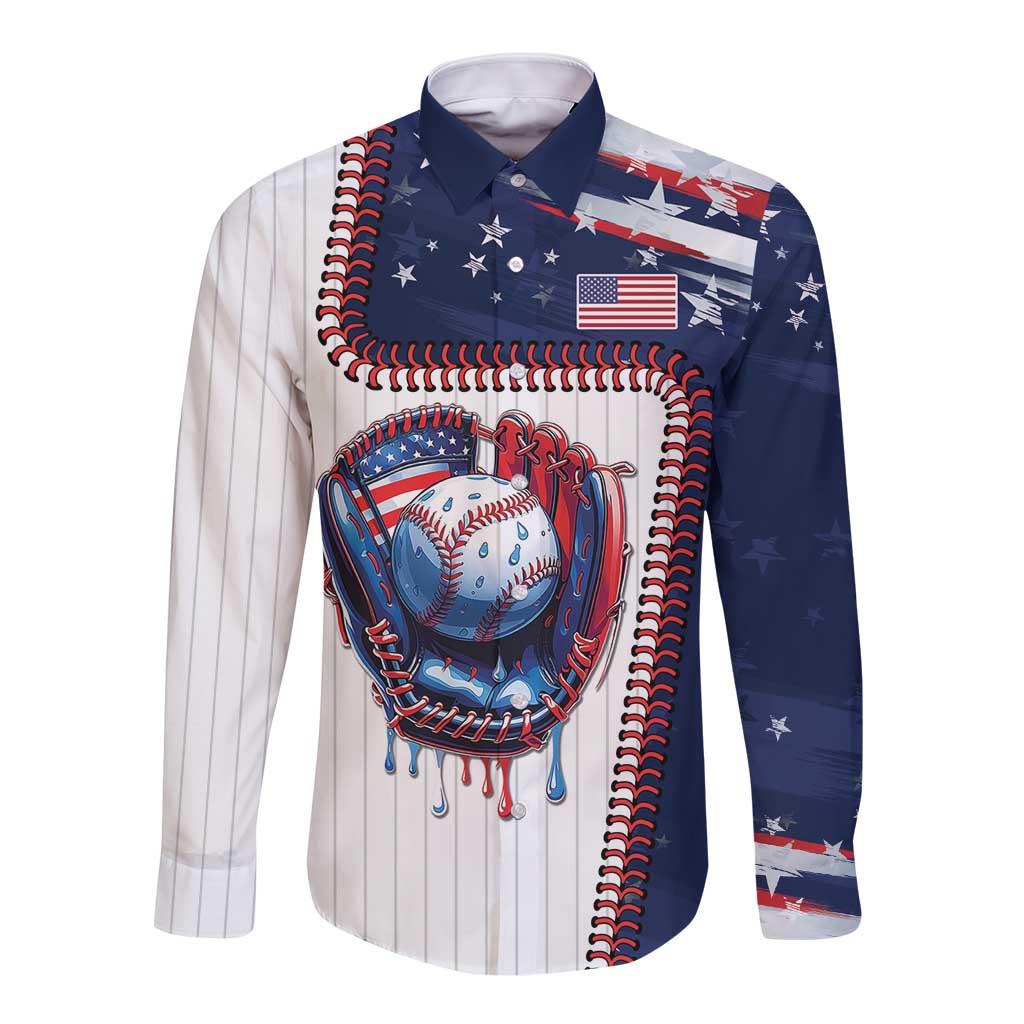 Custom Dripping Baseball United States Long Sleeve Button Shirt