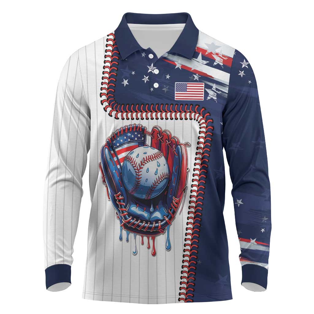 Custom Dripping Baseball United States Long Sleeve Polo Shirt