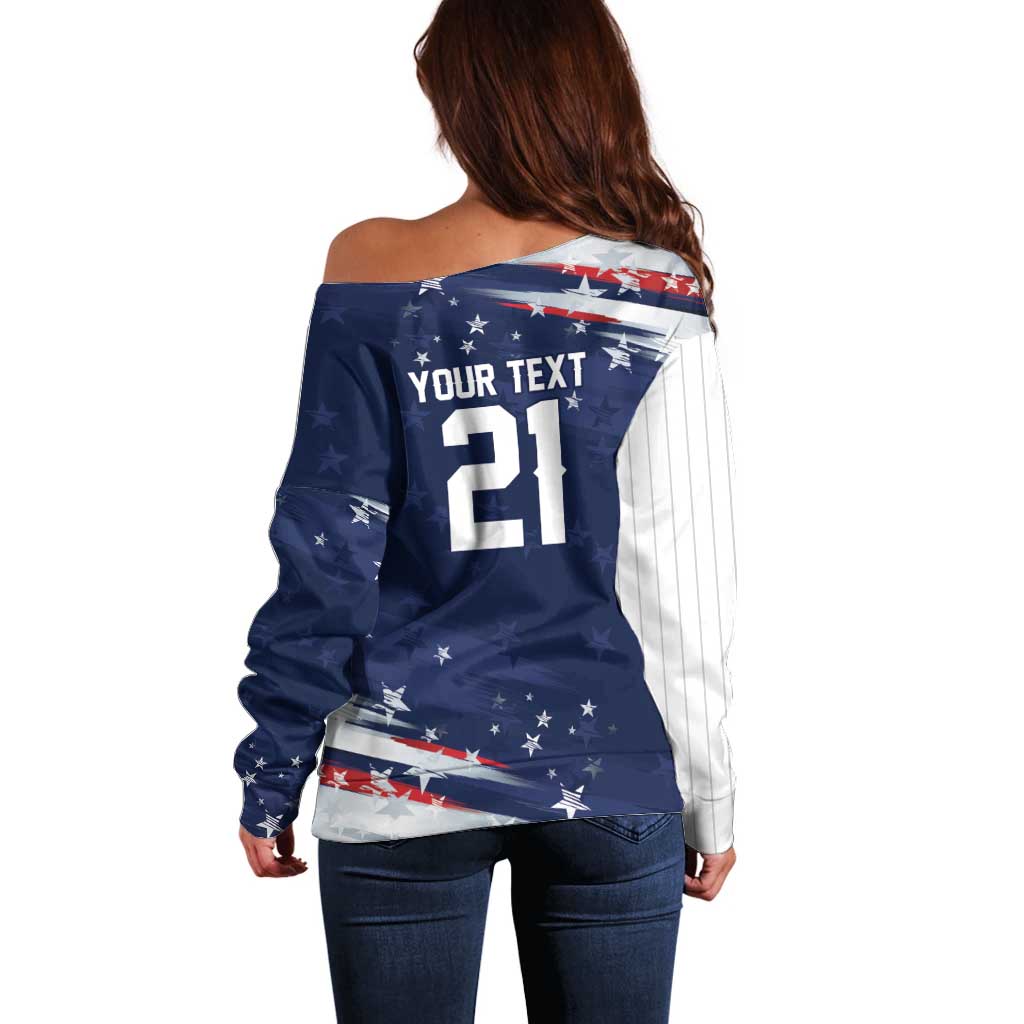 Custom Dripping Baseball United States Off Shoulder Sweater