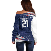 Custom Dripping Baseball United States Off Shoulder Sweater