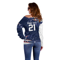 Custom Dripping Baseball United States Off Shoulder Sweater