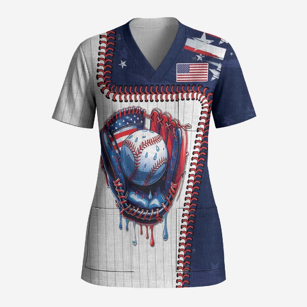 Custom Dripping Baseball United States Scrub Top