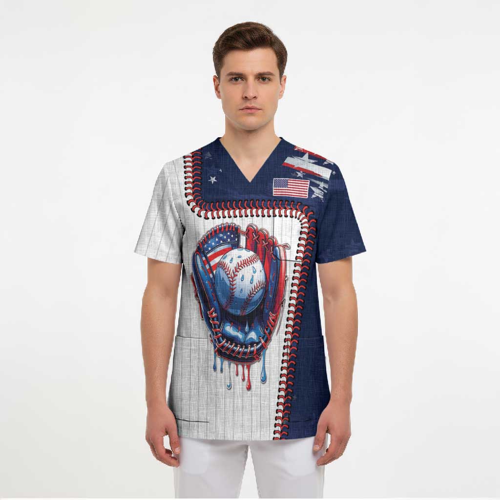 Custom Dripping Baseball United States Scrub Top