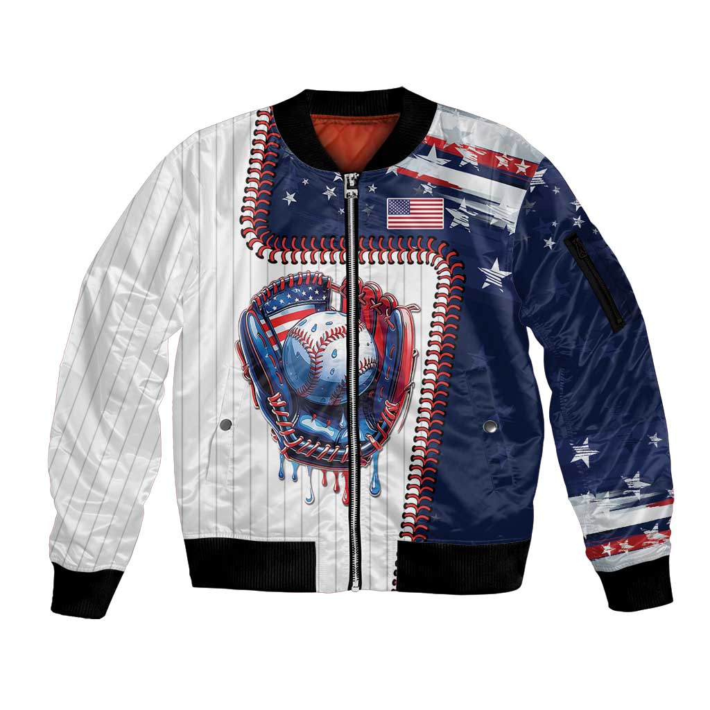 Custom Dripping Baseball United States Sleeve Zip Bomber Jacket