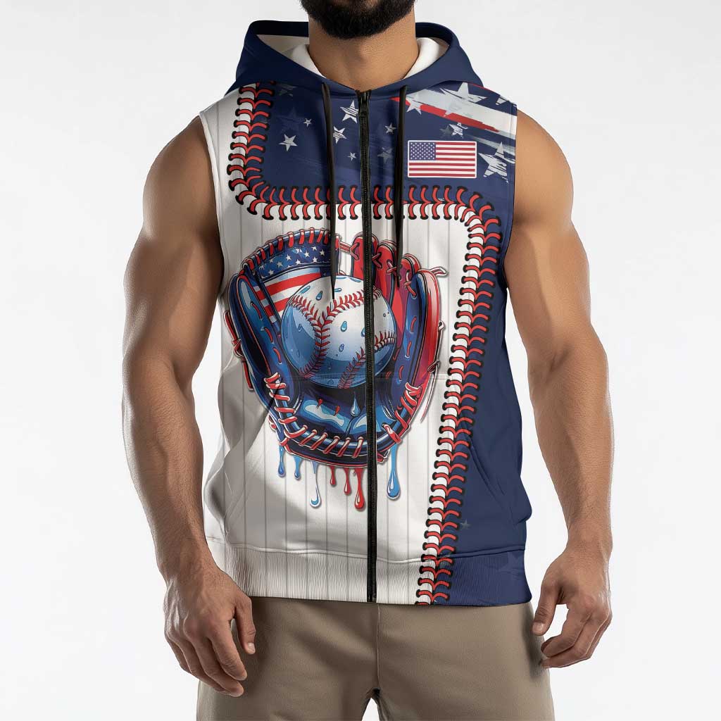 Custom Dripping Baseball United States Sleeveless Zip Hoodie