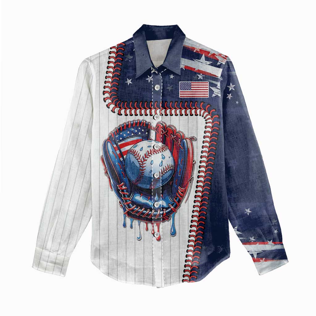 Custom Dripping Baseball United States Women Casual Shirt