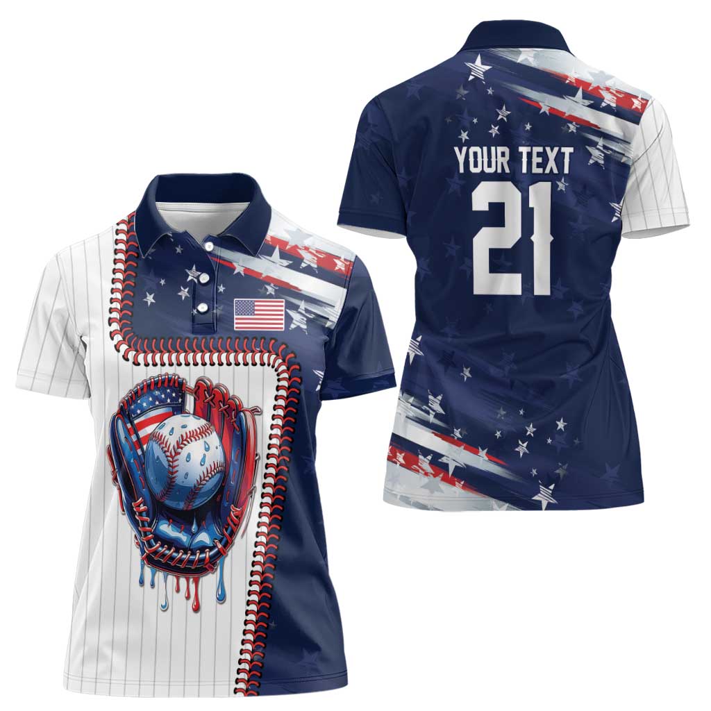 Custom Dripping Baseball United States Women Polo Shirt